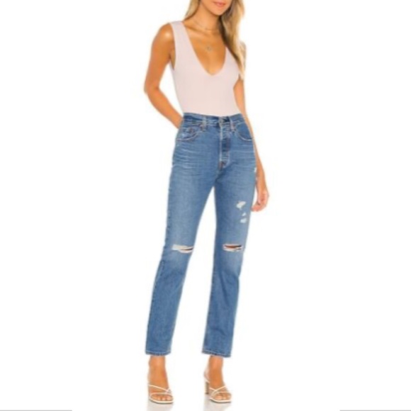 Levi's 501 Athens Crown With Destruction Ripped Straight Leg Jeans - Picture 1 of 10